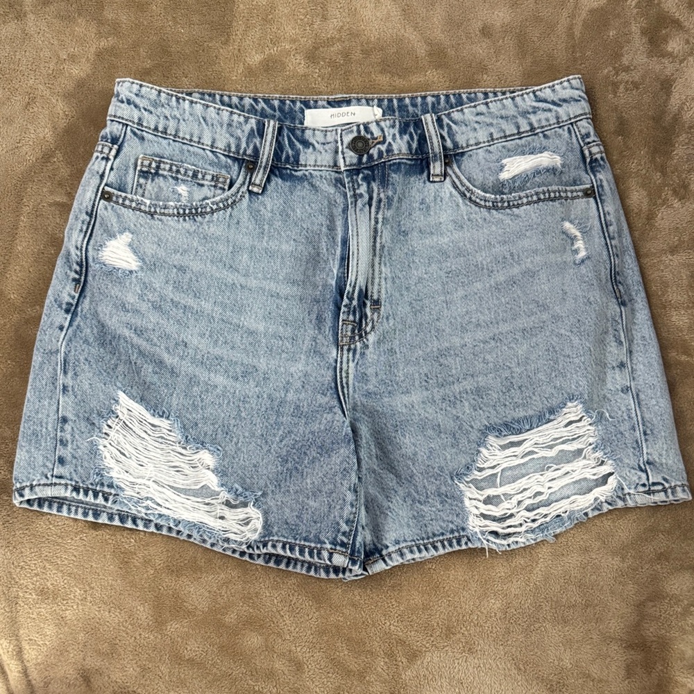 Hidden Distressed Light Blue Denim Shorts